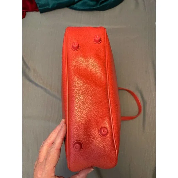 Vintage Womens Travel Bag Coral Outer Pocket Dual Handle Vinyl-Taiwan - Picture 11 of 11